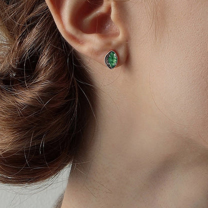 Marquise Moss Agate Earrings | Gold-Plated S925 Sterling Silver