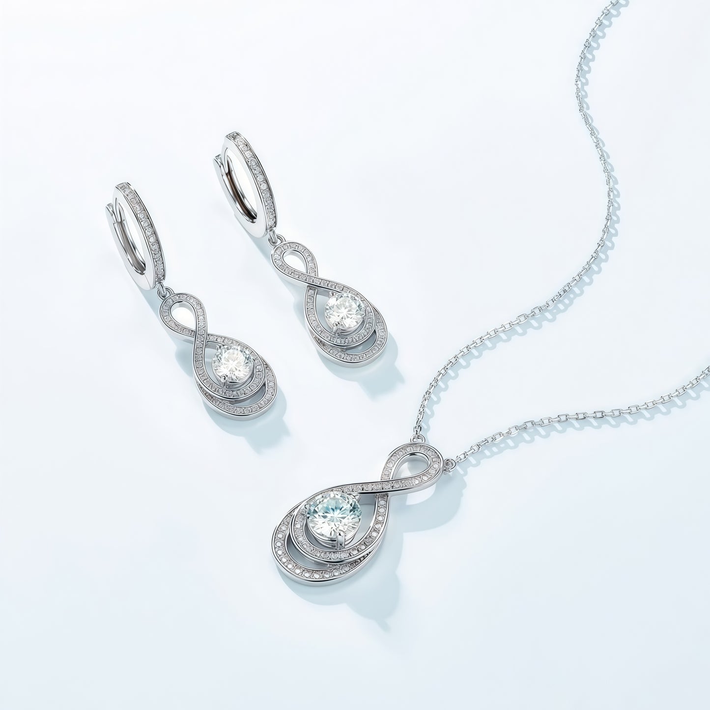 Infinity Figure 8 Moissanite Drop Earrings in S925 Sterling Silver - 0.9CT Total Weight
