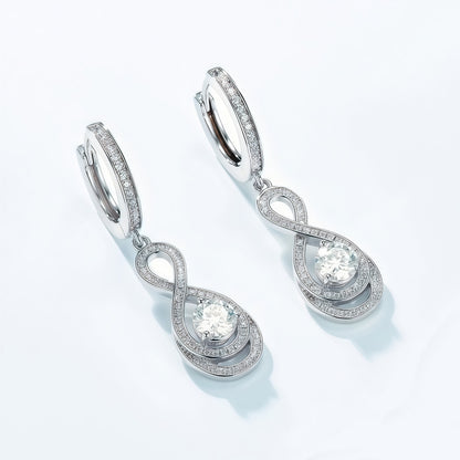 Infinity Figure 8 Moissanite Drop Earrings in S925 Sterling Silver - 0.9CT Total Weight