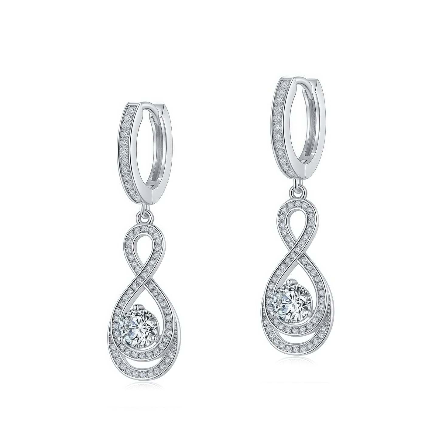 Infinity Figure 8 Moissanite Drop Earrings in S925 Sterling Silver - 0.9CT Total Weight