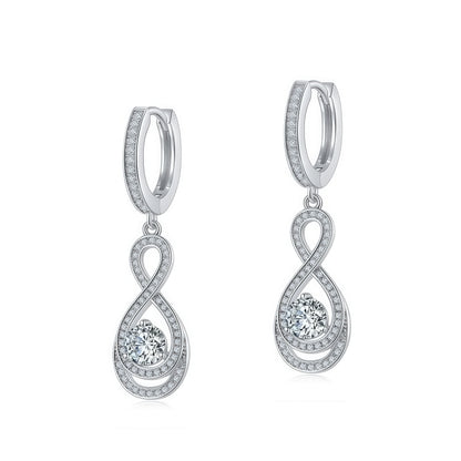 Infinity Figure 8 Moissanite Drop Earrings in S925 Sterling Silver - 0.9CT Total Weight