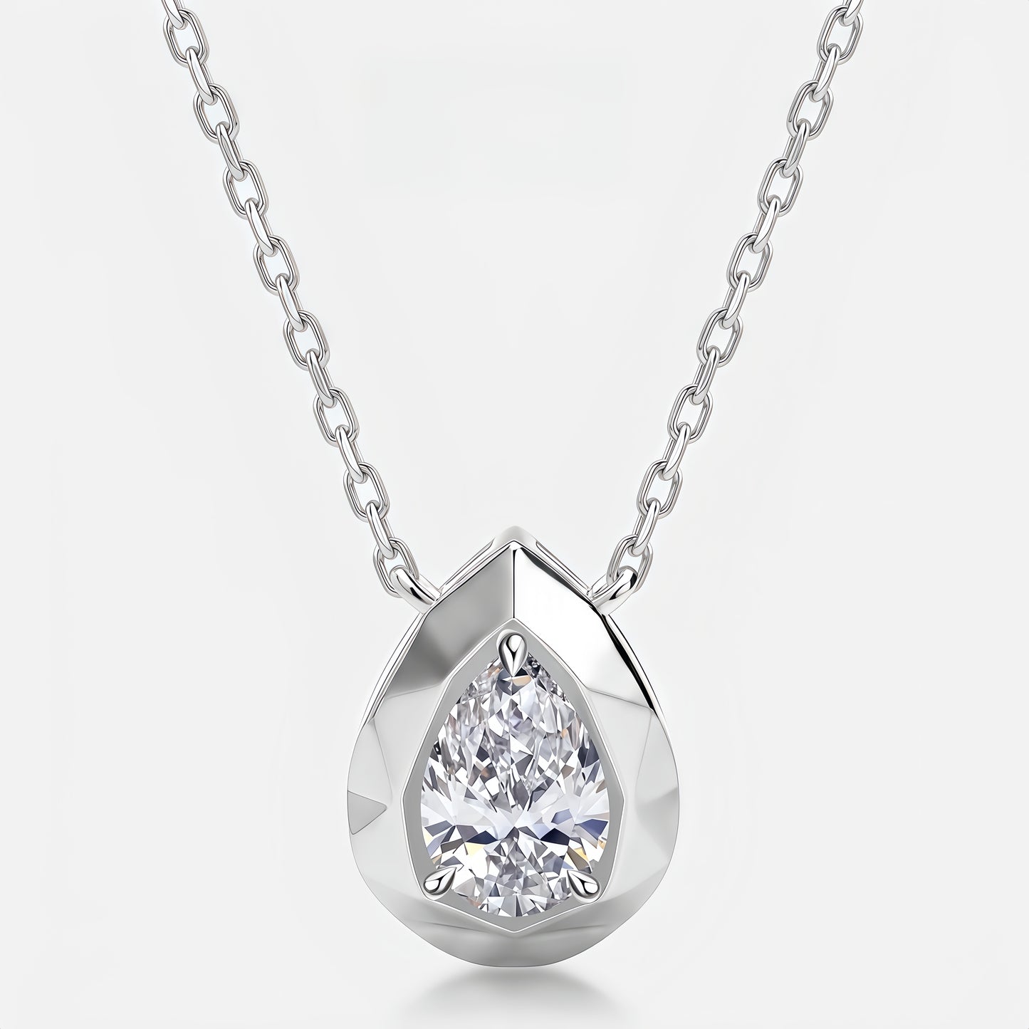 Pear-Cut 0.74ct HPHT Lab Diamond Bezel Solitaire Necklace - S925 - Dapaza