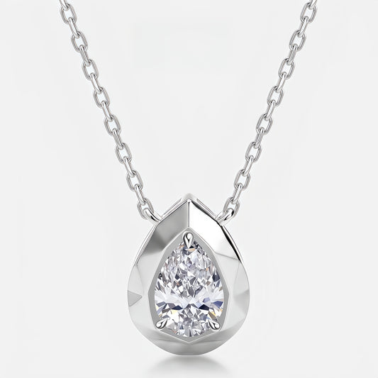 Pear-Cut 0.74ct HPHT Lab Diamond Bezel Solitaire Necklace - S925 - Dapaza