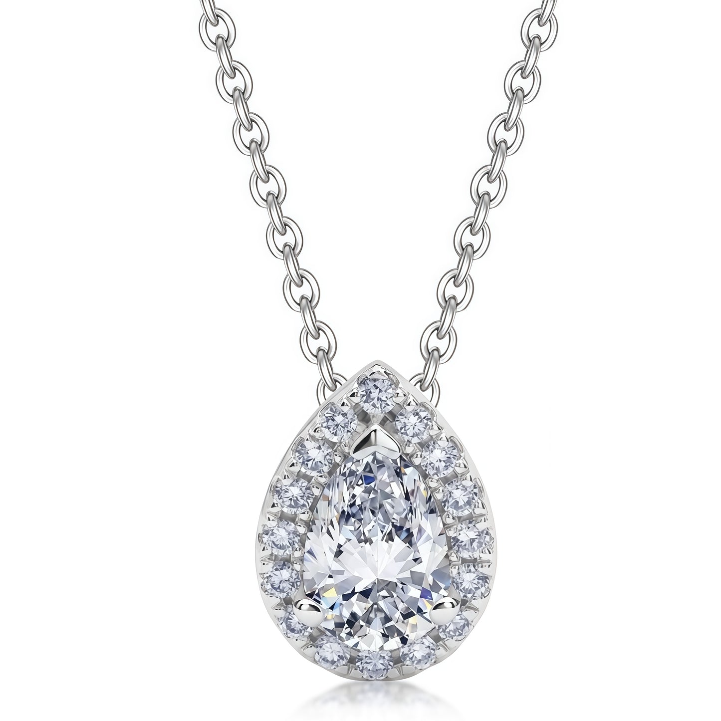 Pear-Cut D VVS1 Lab Diamond Halo Pendant Necklace - S925 - Dapaza