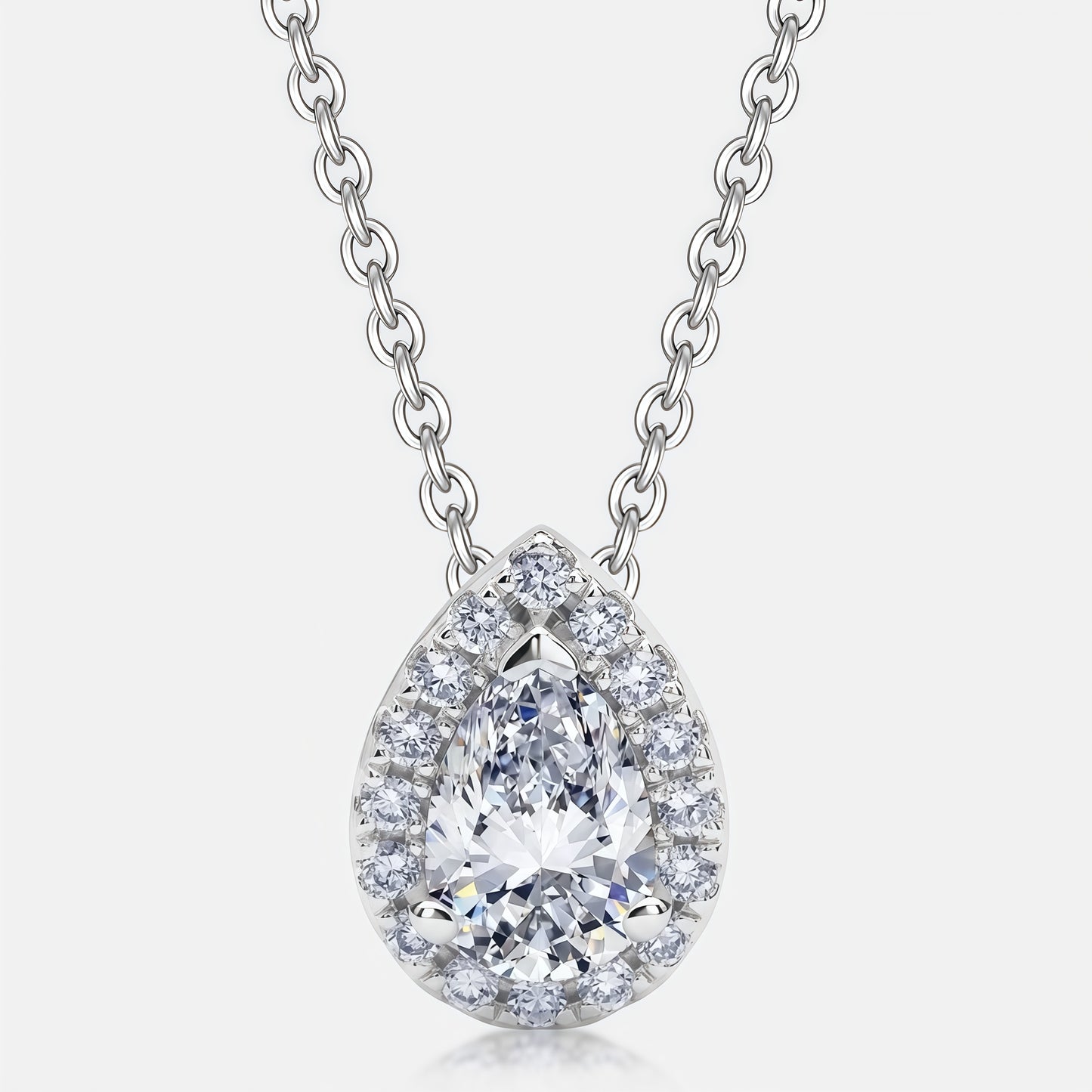 Pear-Cut D VVS1 Lab Diamond Halo Pendant Necklace - S925 - Dapaza
