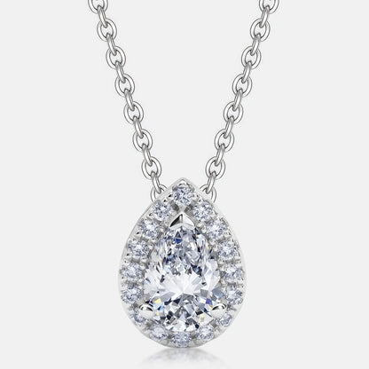 Pear-Cut D VVS1 Lab Diamond Halo Pendant Necklace - S925 - Dapaza