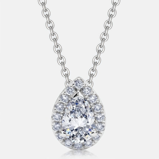 Pear-Cut D VVS1 Lab Diamond Halo Pendant Necklace - S925 - Dapaza