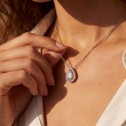 Pear-Cut D VVS1 Lab Diamond Halo Pendant Necklace - S925 - Dapaza