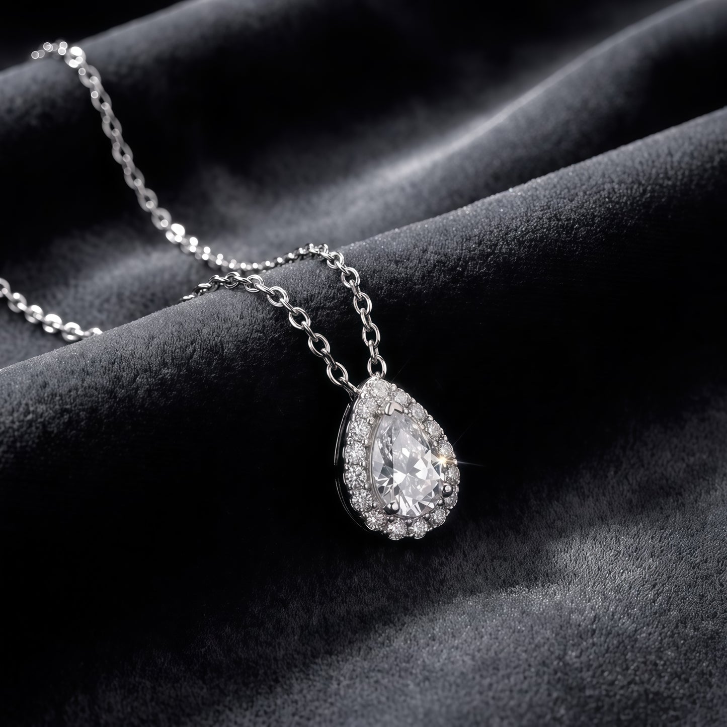 Pear-Cut D VVS1 Lab Diamond Halo Pendant Necklace - S925 - Dapaza