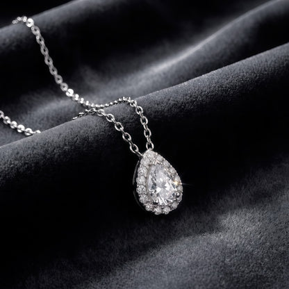 Pear-Cut D VVS1 Lab Diamond Halo Pendant Necklace - S925 - Dapaza