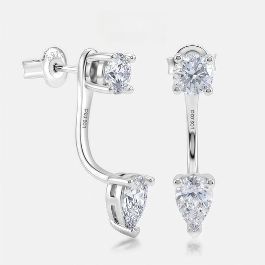 Pear & Round 2.0ctw HPHT Lab Diamond Ear Jacket - S925 - Dapaza