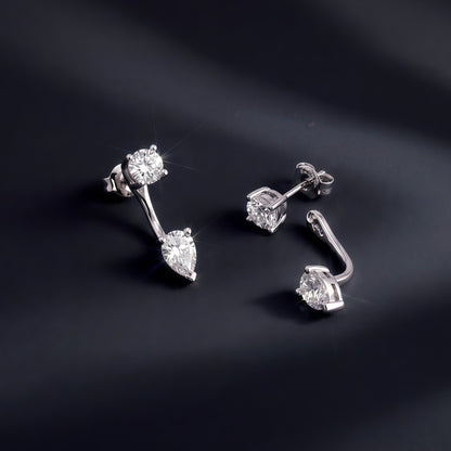 Pear & Round 2.0ctw HPHT Lab Diamond Ear Jacket - S925 - Dapaza
