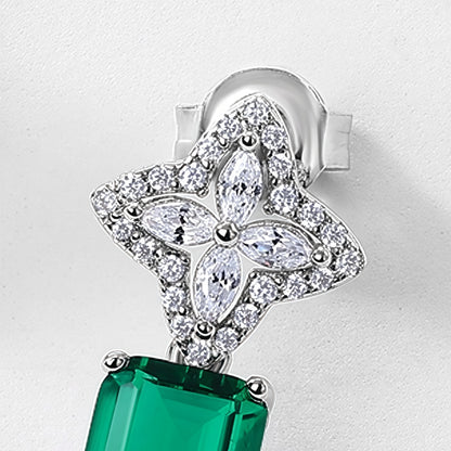 Premium Petal Luxe: Emerald-Cut Lab-Grown Emerald Floral Stud Earrings | 925 Silver