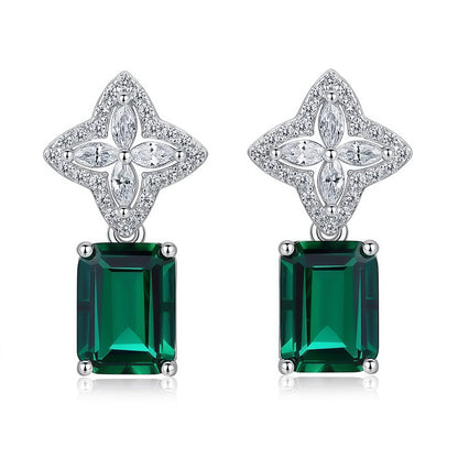 Premium Petal Luxe: Emerald-Cut Lab-Grown Emerald Floral Stud Earrings | 925 Silver