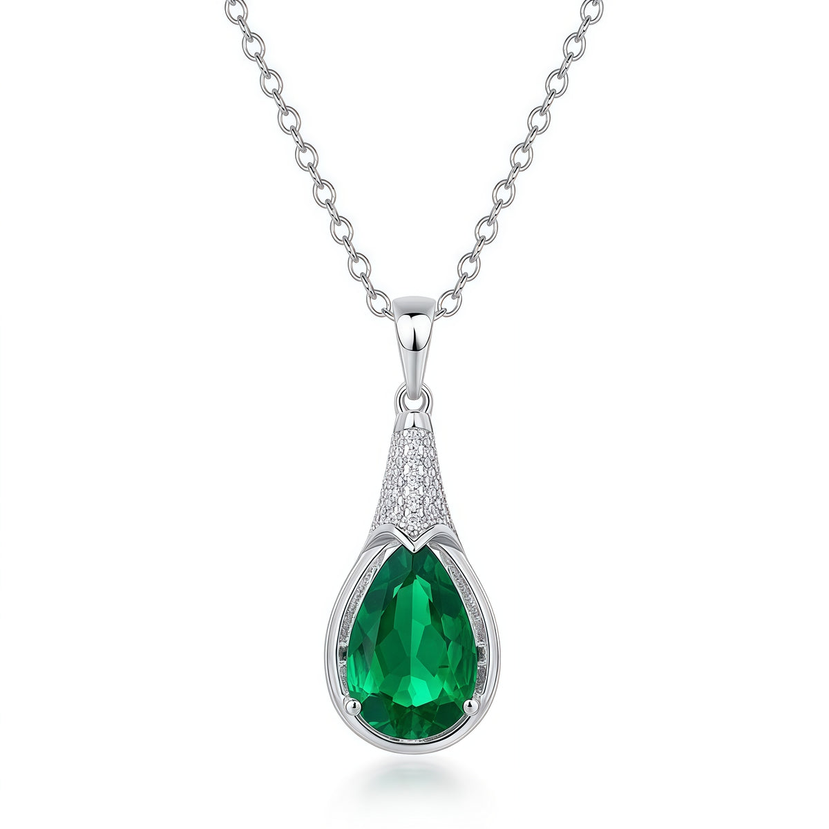 Premium Pure Grace: Teardrop Lab-Grown Emerald Solitaire Necklace | 925 Silver