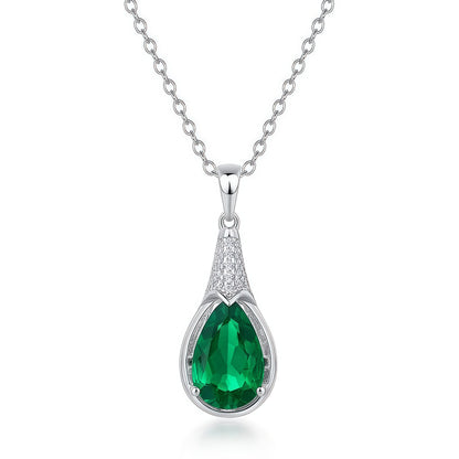 Premium Pure Grace: Teardrop Lab-Grown Emerald Solitaire Necklace | 925 Silver