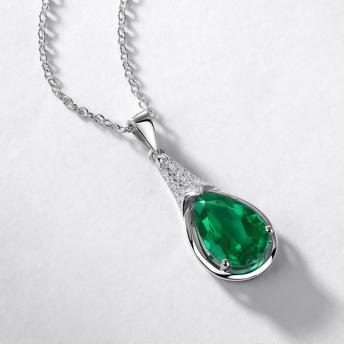 Premium Pure Grace: Teardrop Lab-Grown Emerald Solitaire Necklace | 925 Silver