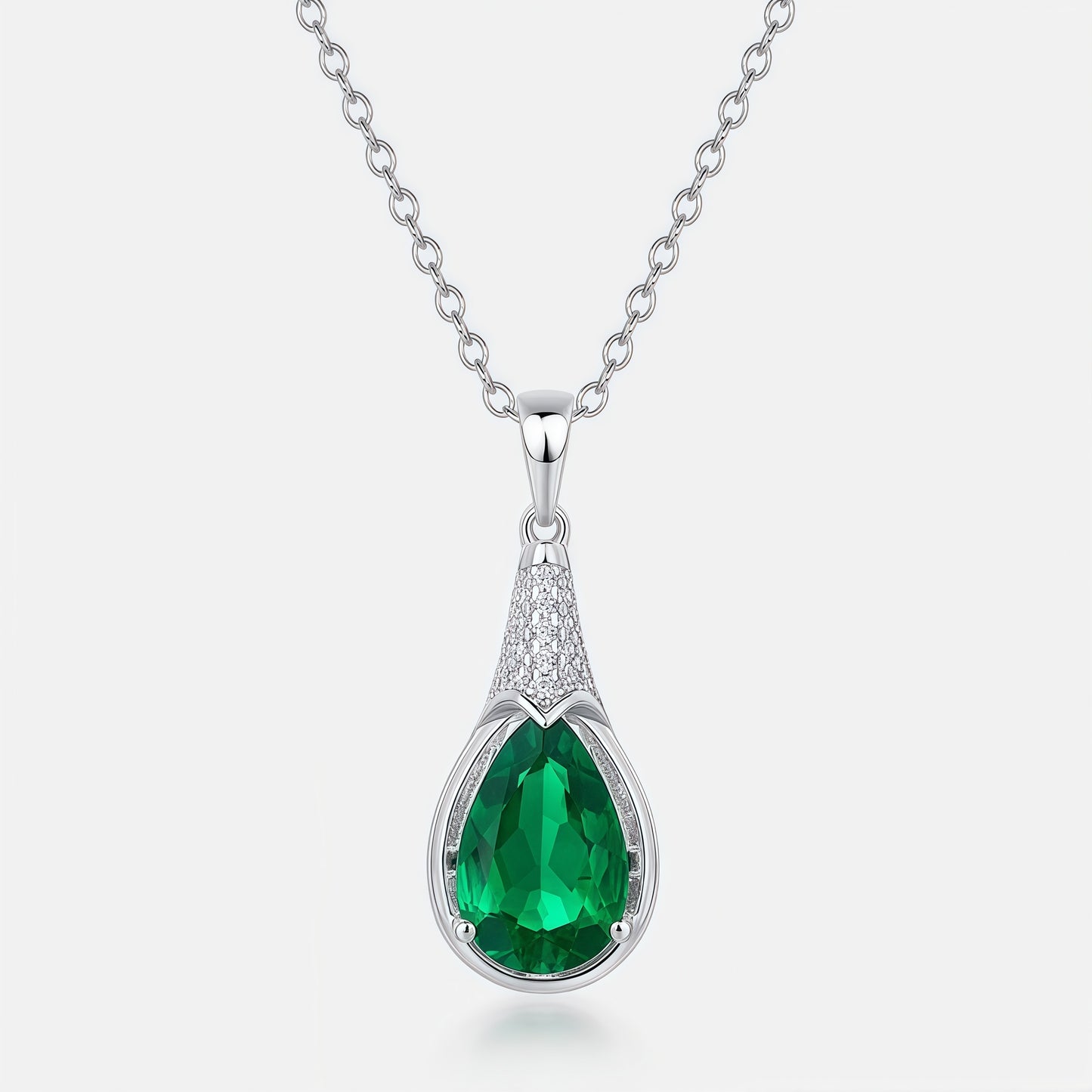 Premium Pure Grace: Teardrop Lab-Grown Emerald Solitaire Necklace | 925 Silver