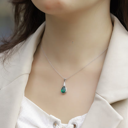 Premium Pure Grace: Teardrop Lab-Grown Emerald Solitaire Necklace | 925 Silver