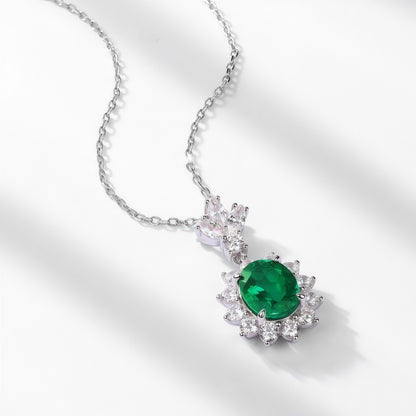 Radiant Lab-Grown Emerald Sunflower Pendant Necklace - 925 Sterling Silver - Dapaza Jewelry