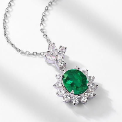 Radiant Lab-Grown Emerald Sunflower Pendant Necklace - 925 Sterling Silver - Dapaza Jewelry