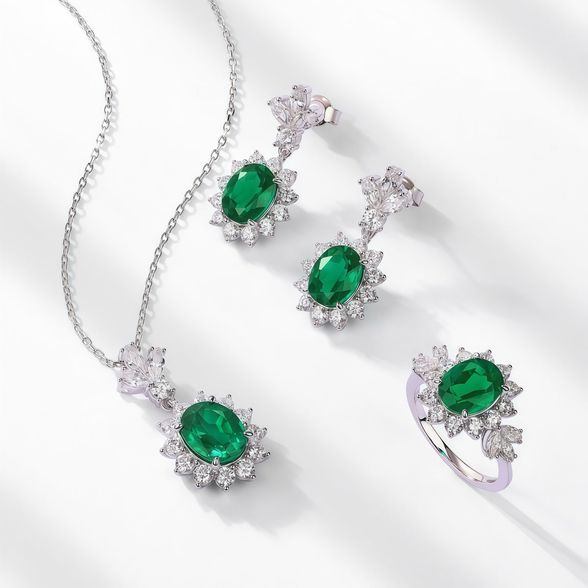 Radiant Lab-Grown Emerald Sunflower Pendant Necklace - 925 Sterling Silver - Dapaza Jewelry