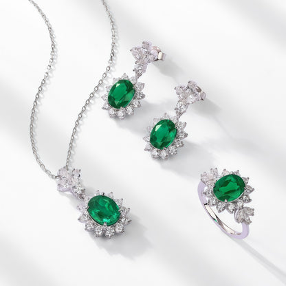 Radiant Lab-Grown Emerald Sunflower Pendant Necklace - 925 Sterling Silver - Dapaza Jewelry