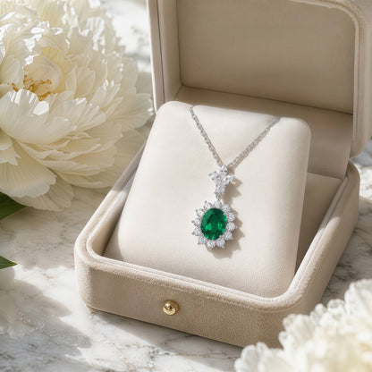 Radiant Lab-Grown Emerald Sunflower Pendant Necklace - 925 Sterling Silver - Dapaza Jewelry