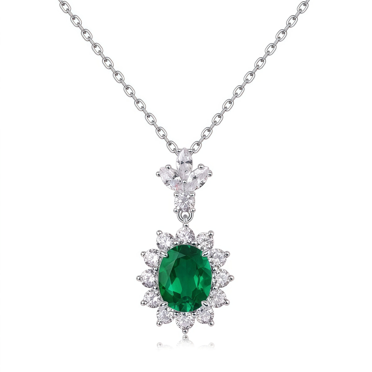 Radiant Lab-Grown Emerald Sunflower Pendant Necklace - 925 Sterling Silver - Dapaza Jewelry