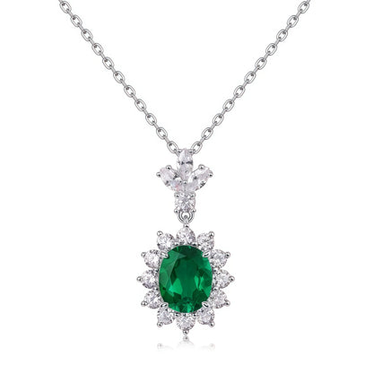 Radiant Lab-Grown Emerald Sunflower Pendant Necklace - 925 Sterling Silver - Dapaza Jewelry