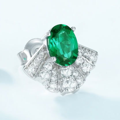 Lab-Grown Emerald Geometric Stud Earrings - 925 Silver - Dapaza