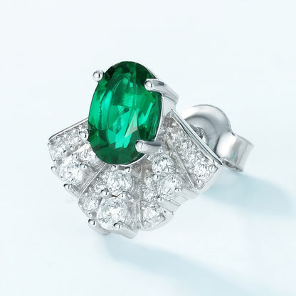 Lab-Grown Emerald Geometric Stud Earrings - 925 Silver - Dapaza