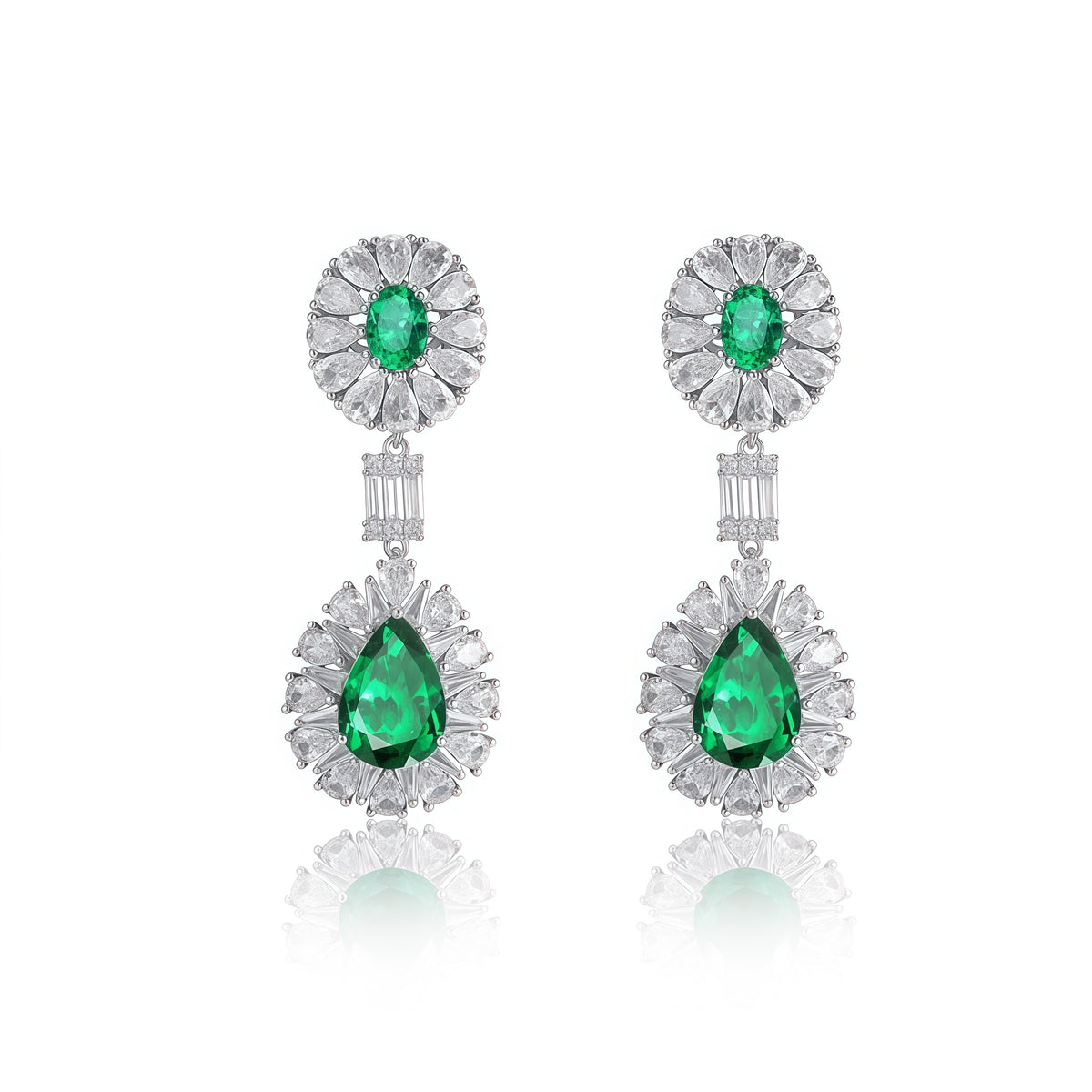 Premium Regal Aura: Vintage Lab-Grown Emerald Statement Drop Earrings | 925 Silver