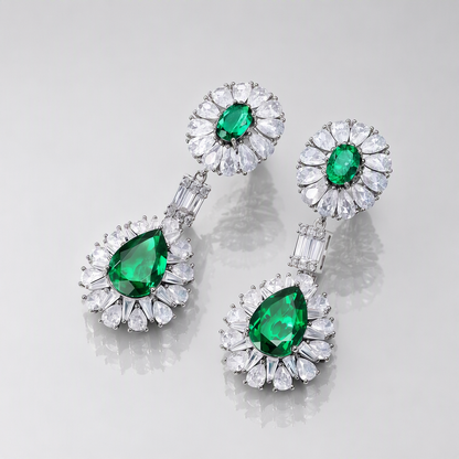 Premium Regal Aura: Vintage Lab-Grown Emerald Statement Drop Earrings | 925 Silver