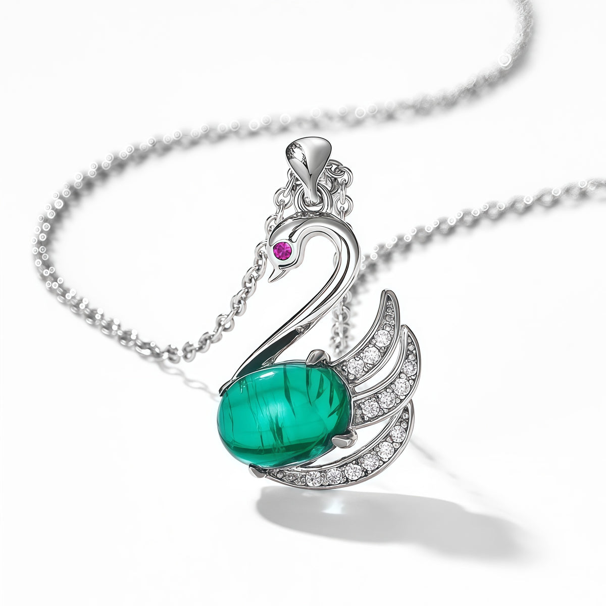 Premium Regal Swan: Shimmering Lab-Grown Emerald Swan Necklace | 925 Silver