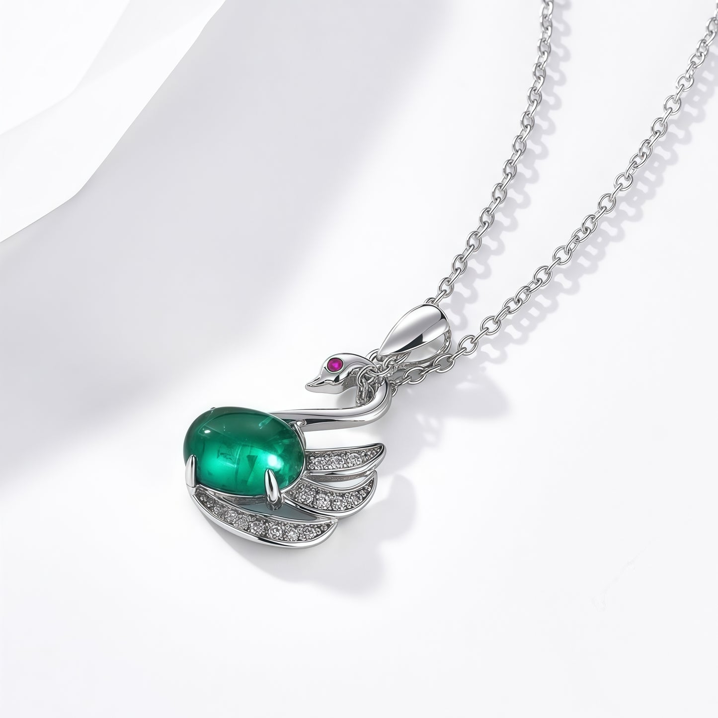 Premium Regal Swan: Shimmering Lab-Grown Emerald Swan Necklace | 925 Silver
