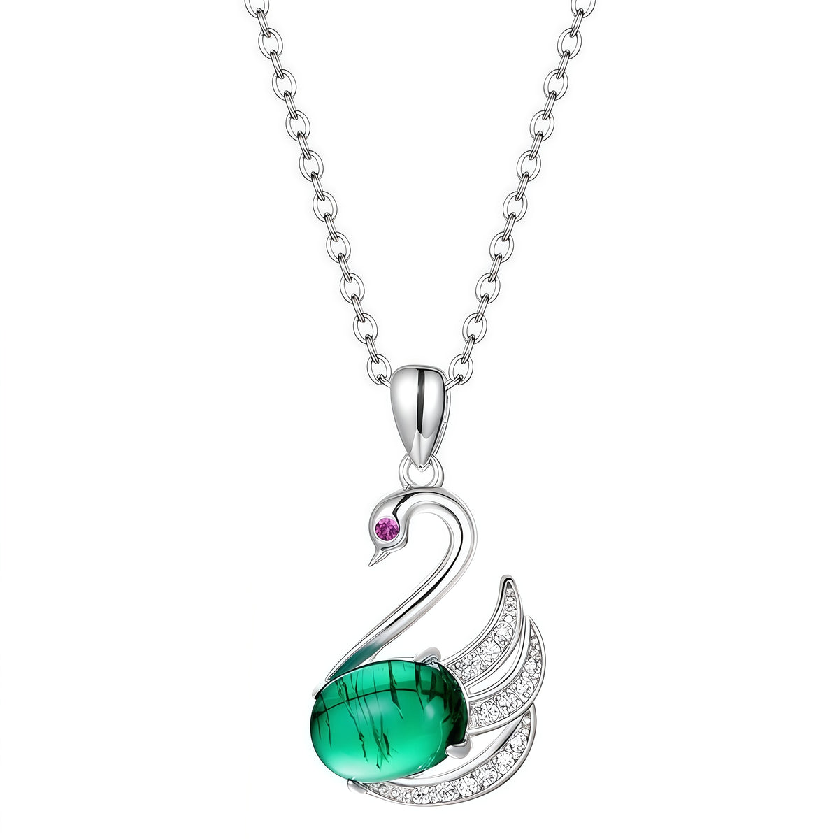 Premium Regal Swan: Shimmering Lab-Grown Emerald Swan Necklace | 925 Silver