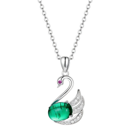 Premium Regal Swan: Shimmering Lab-Grown Emerald Swan Necklace | 925 Silver