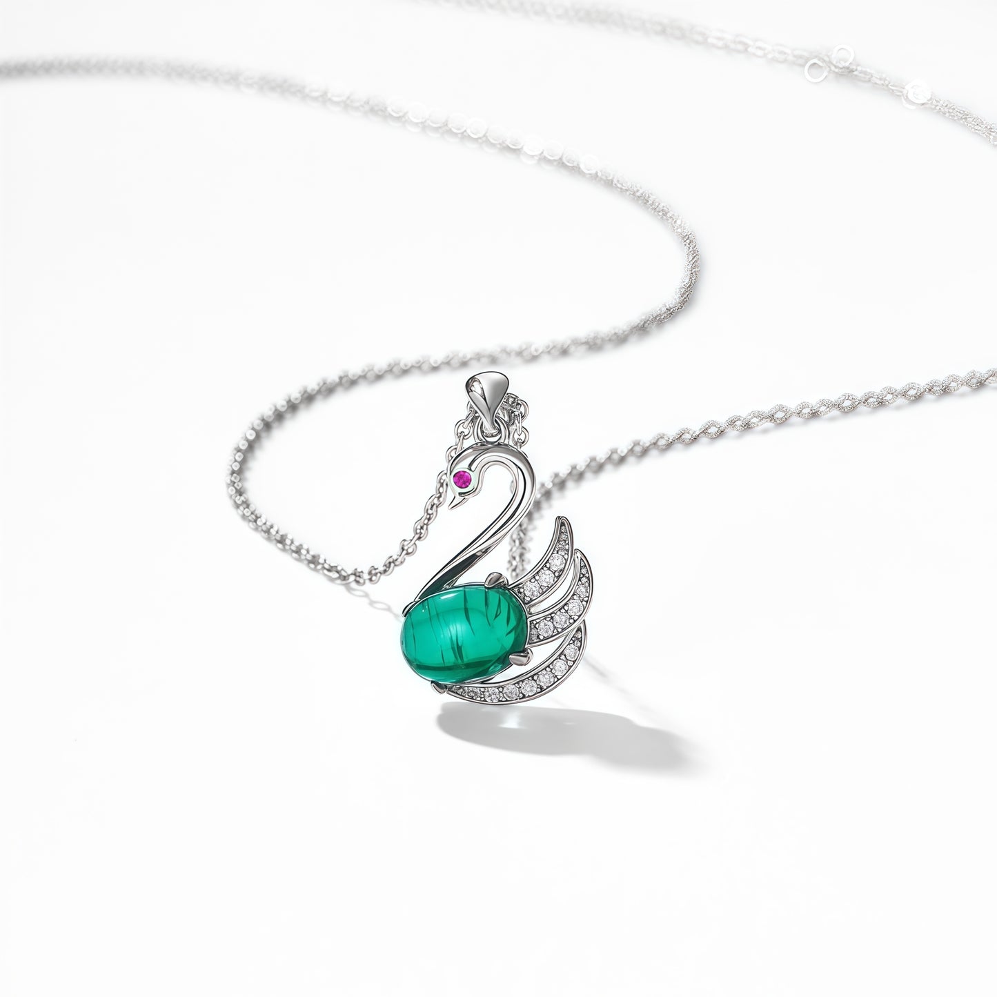 Premium Regal Swan: Shimmering Lab-Grown Emerald Swan Necklace | 925 Silver