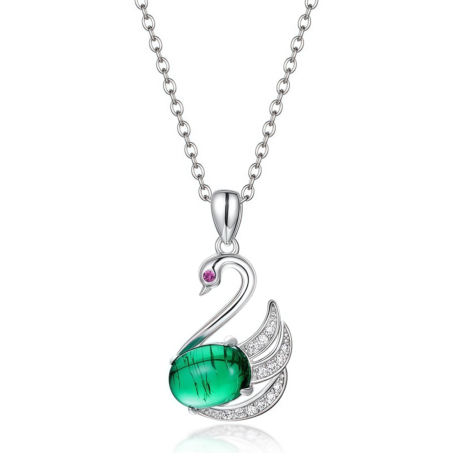 Premium Regal Swan: Shimmering Lab-Grown Emerald Swan Necklace | 925 Silver