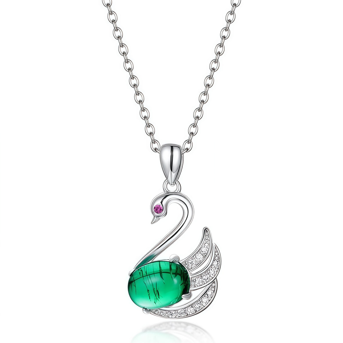 Premium Regal Swan: Shimmering Lab-Grown Emerald Swan Necklace | 925 Silver