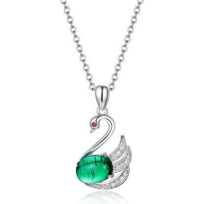 Premium Regal Swan: Shimmering Lab-Grown Emerald Swan Necklace | 925 Silver