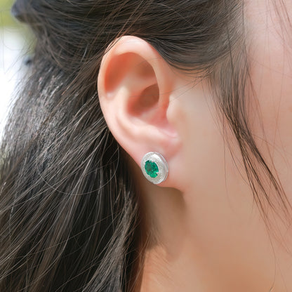 Premium Retro Oval: Minimalist Lab-Grown Emerald Oval Stud Earrings | 925 Silver