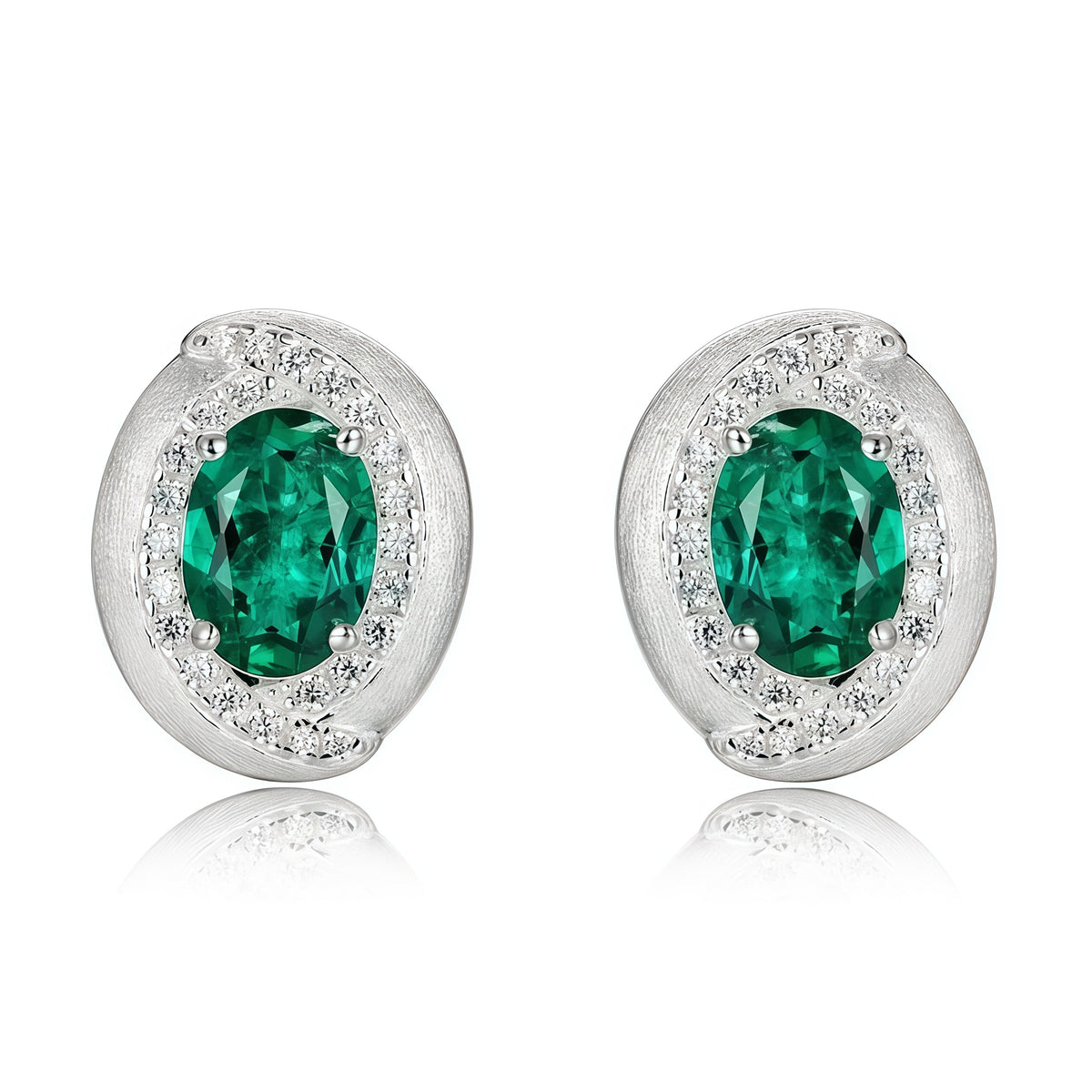 Premium Retro Oval: Minimalist Lab-Grown Emerald Oval Stud Earrings | 925 Silver