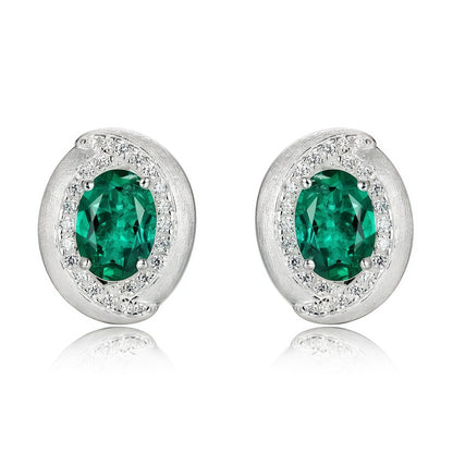 Premium Retro Oval: Minimalist Lab-Grown Emerald Oval Stud Earrings | 925 Silver