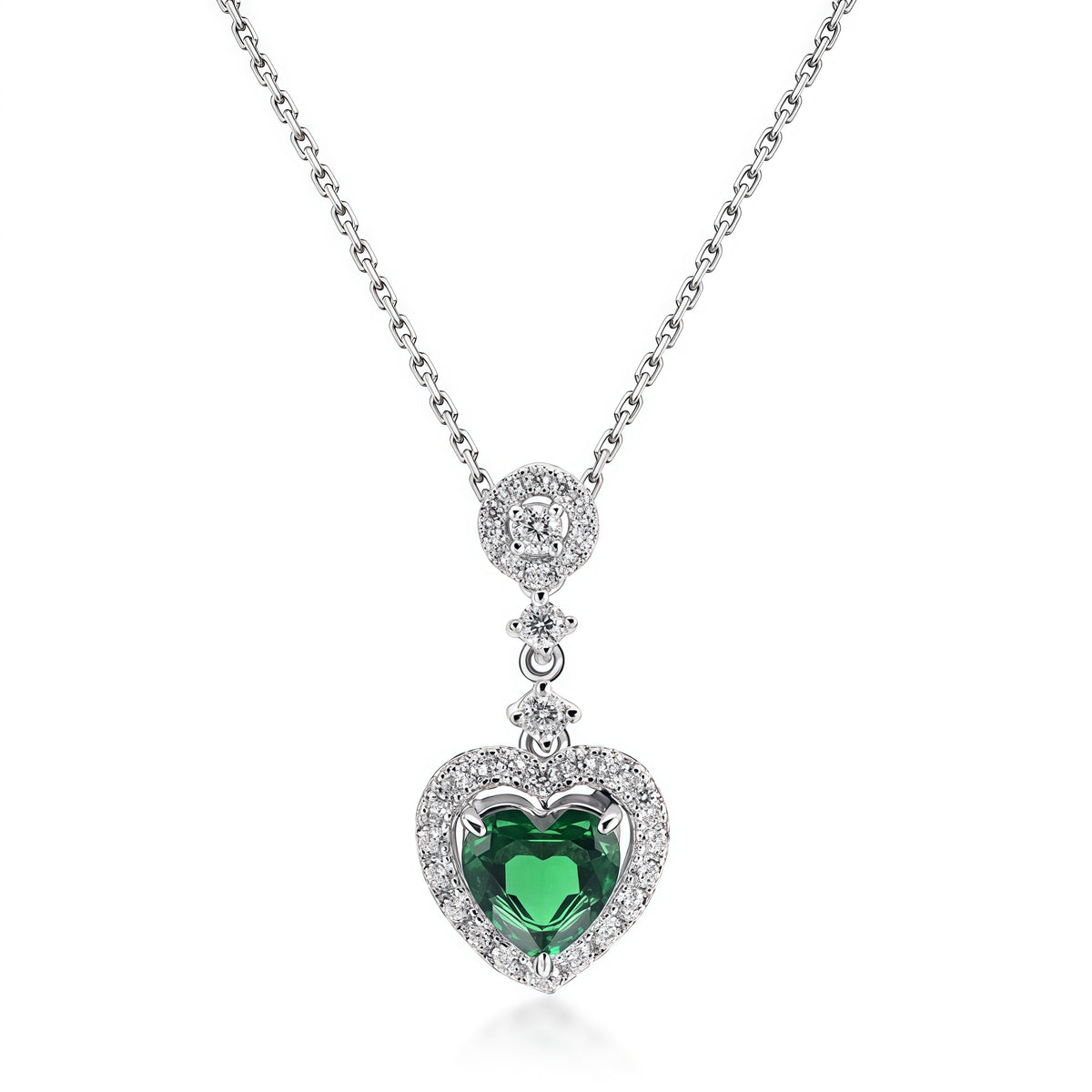 Premium Romantic Heart: Geometric Lab-Grown Emerald Heart Pendant | 925 Silver