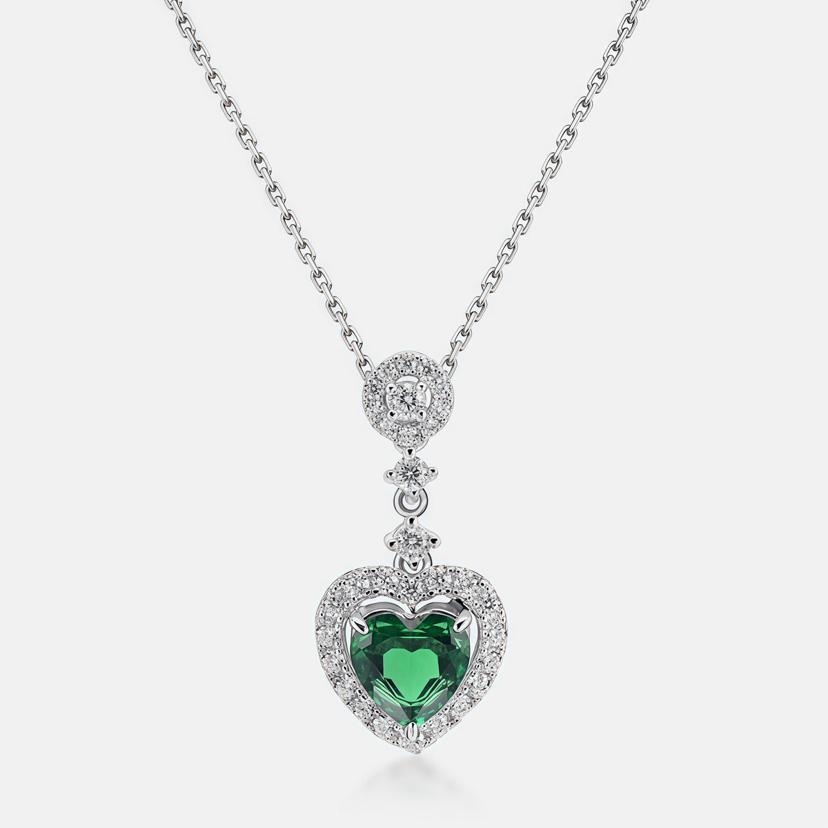Premium Romantic Heart: Geometric Lab-Grown Emerald Heart Pendant | 925 Silver