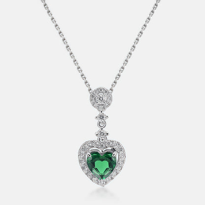 Premium Romantic Heart: Geometric Lab-Grown Emerald Heart Pendant | 925 Silver