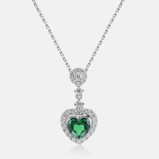 Romantic Heart: Geometric Lab-Grown Emerald Heart Pendant | 925 Silver