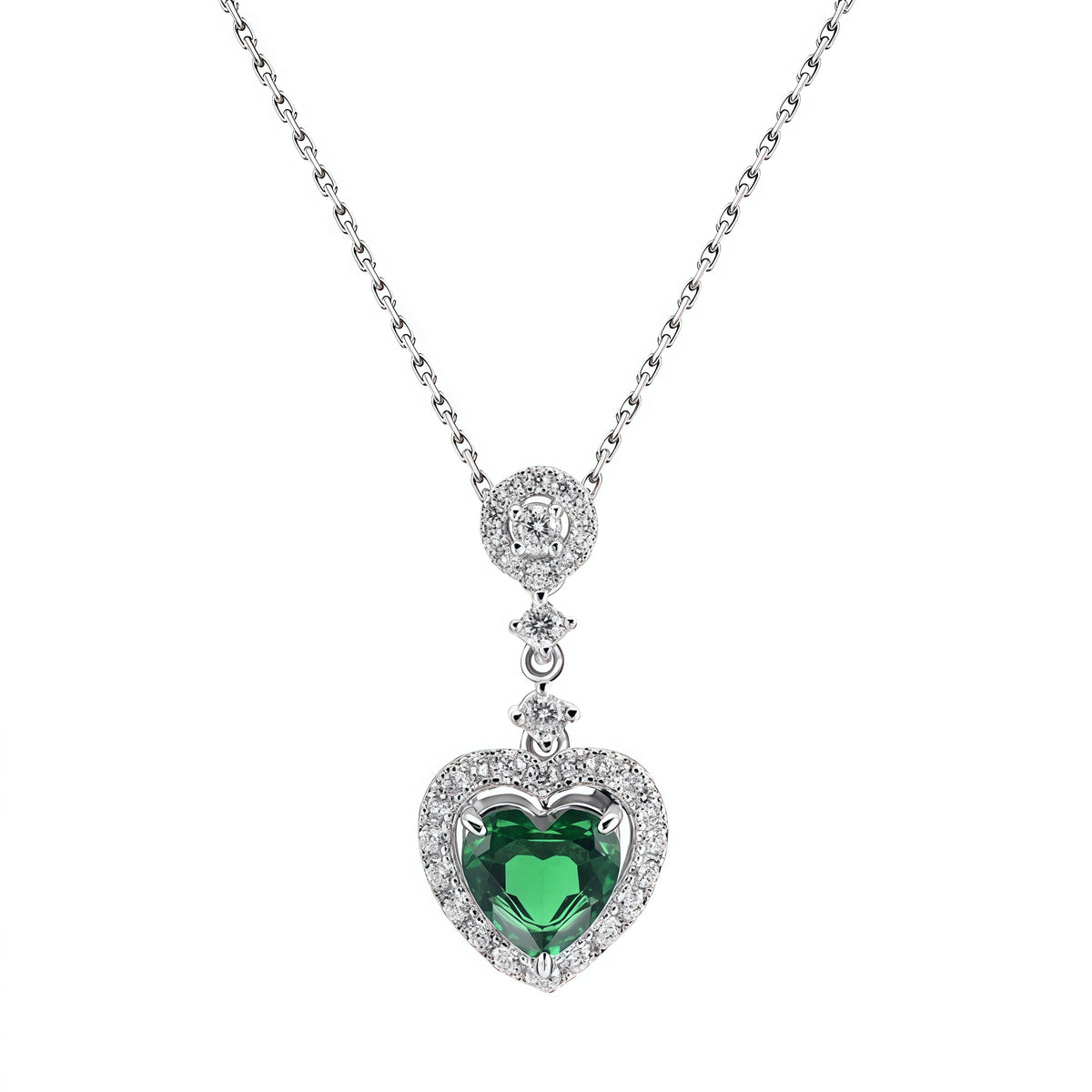 Premium Romantic Heart: Geometric Lab-Grown Emerald Heart Pendant | 925 Silver